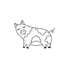 Vector hand drawn funny cute pig girl illustration.