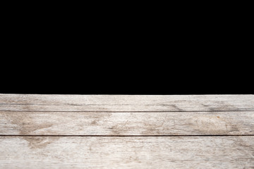blank Wooden table with black dark background. perspective interior, for product display