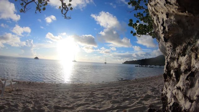 Time lapse Sunsetof Bora Bora Beach, French Polynesia. Swimming with sharks, manta rays and tropical fish. The Brando Resort in Tetiaroa. Monte Otemanu