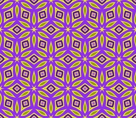 Seamless Pattern With Geometric Ornament. Vector Illustration. For Fabric, Textile, Print. Purple, yellow color