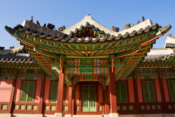 Changdeokgung Palace UNESCO World Cultural Heritage site in Seoul, South Korea. The beautiful wooden gate and royal palace.