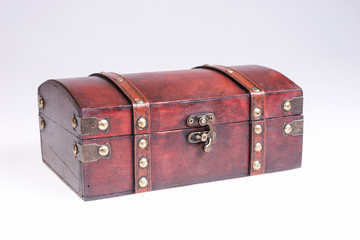 Old wooden chest isolated on white background