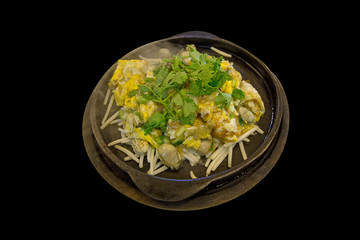 Oyster Omelette Served on Hot Pan, Chinese Food in Thailand.