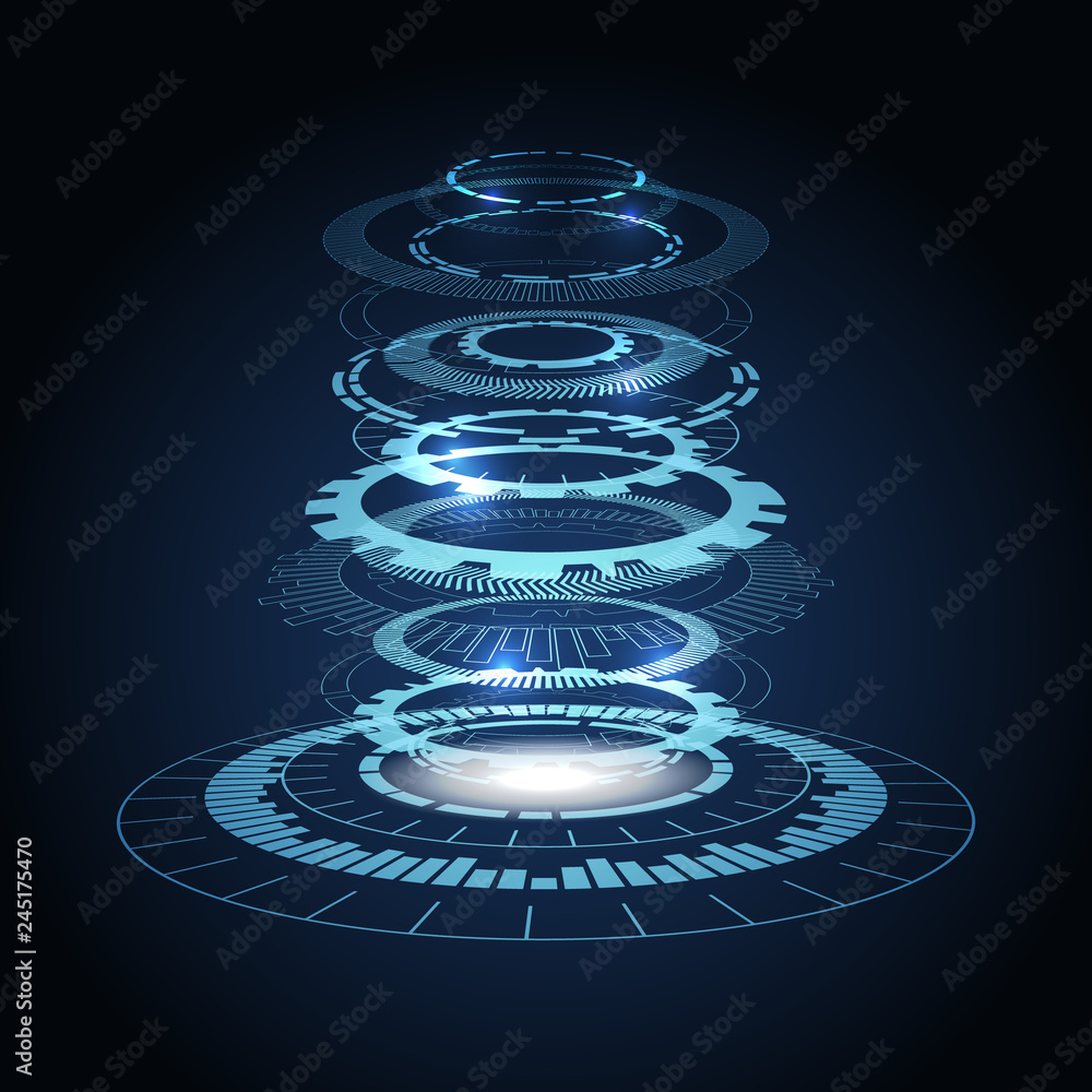 Poster technological circle is located in separate layers, 3d. artificial intelligence. automated systems. 
