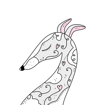 Portrait of profile dog whippet, vector colored illustration.