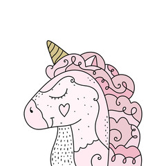Vector and jpg image, clipart, editable isolated details. Unicorn head funny art.