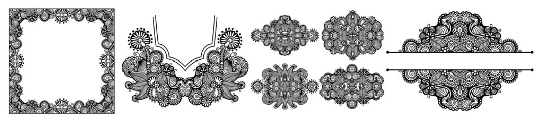 black and white floral pattern set