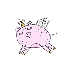 Vector fabulous pig girl unicorn art. Magical unipig.