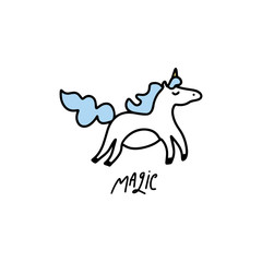 Cute vector illustration of little unicorn. Isolated on white background.
