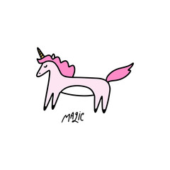 Cute vector illustration of little unicorn. Isolated on white background.