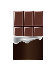 Vector realistic illustration of unpacked cocoa dark chocolate bar isolated on a white background. 