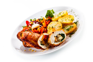 Stuffed chicken fillets and vegetables
