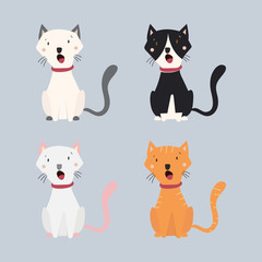 Collection of cute cat with five action on grey background, Vector illustration.