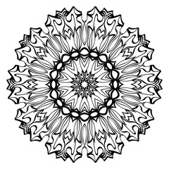 Design With Floral Mandala Ornament. Vector Illustration. For Coloring Book, Greeting Card, Invitation, Tattoo. Anti-Stress Therapy Pattern. Black and white