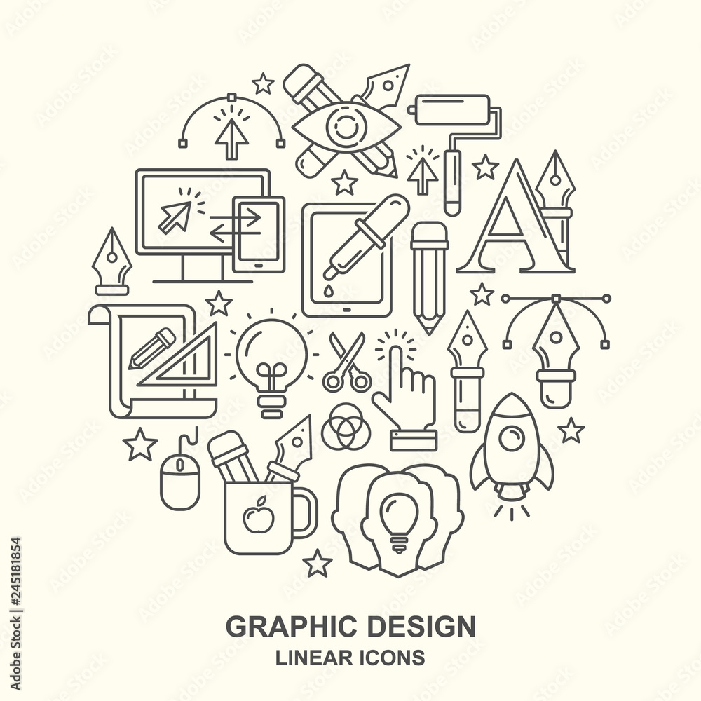 Aufkleber vector graphic design pattern with linear icons. line style designer background with place for text.