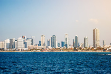 Fototapeta na wymiar Skyscrapers, business centers in the city by the sea in Israel