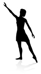 Ballet dancer in silhouette dancing in pose or position