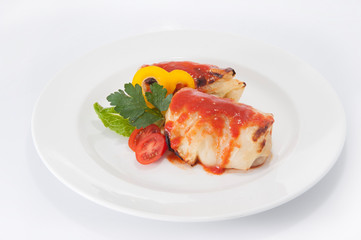 isolated appetizing food on white plate with white background