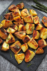 Baked potatoes with rosemary and sea salt.
