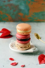 French Colorful Macarons Colorful Pastel Macarons. Small French cakes. Valentine's day concept....