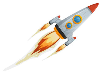 Comic Rocket Ship/ Illustration of a cartoon retro iron spaceship blasting off and flying isolated on white. Vector eps and high resolution jpeg files included © benchart
