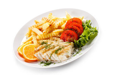 Fish dish - fried fish fillet and vegetables