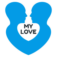 Minimalistic love logo with homosexual couple of men profile.