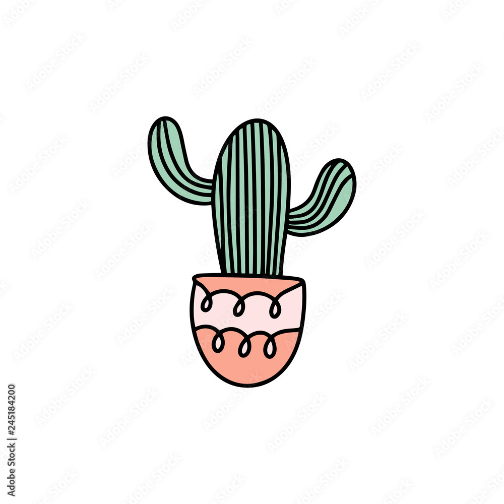 Wall mural Cute cartoon doodle style cactus vector art.