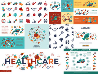 Digital vector healthy activity lifestyle icons