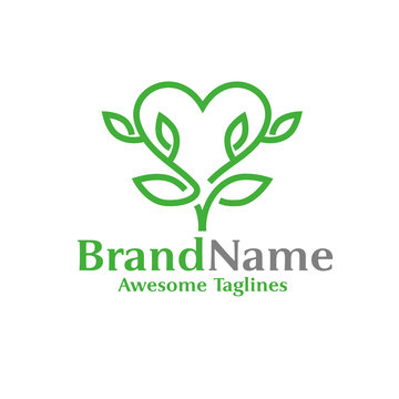 creative Heart or love made from green leaves logo vector