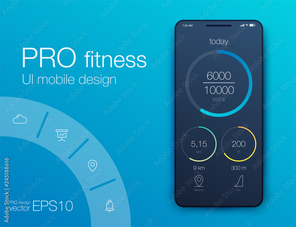 Poster fitness app. ui ux design. ui design concept with web elements