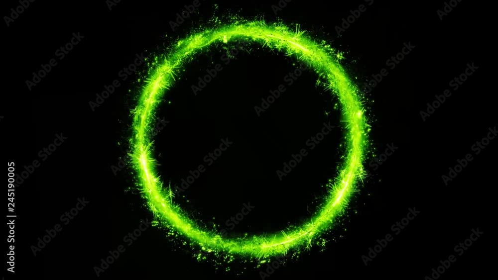 Poster Abstract Magic Fairy Colored Circle Spinning Loop/ 4k animation of an abstract colorful circle with light particles spinning seamless looping