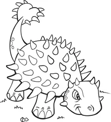 Papier Peint photo Dessin animé Ankylosaurus Dinosaure Coloriage Page Vector Illustration Art