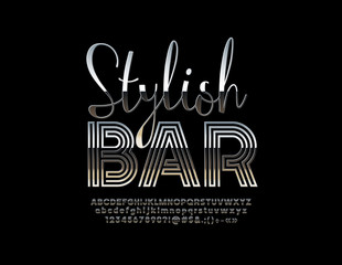 Obraz premium Vector Silver logo Stylish Bar with Modern style Font. Metallic original Alphabet Letters, Numbers and Symbols. 