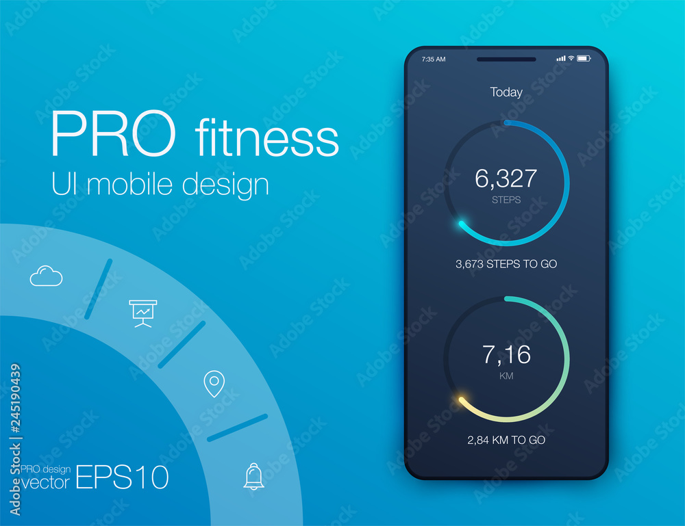 Poster fitness app. ui ux design. ui design concept with web elements