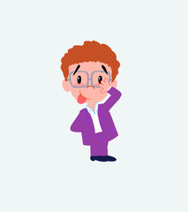 Businessman in casual style sticks out his tongue in gesture of funny shyness.