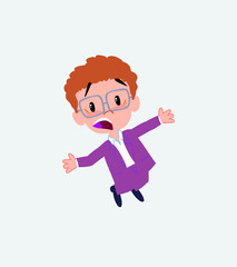 Businessman in casual style jumping terrified.