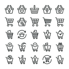 Shopping cart and baskets icons set. Online store symbols. Line style
