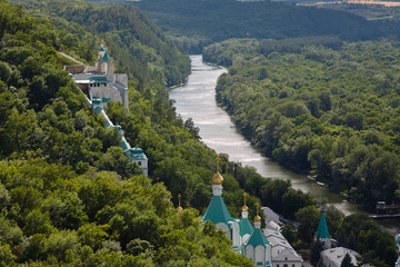 Seversky Donets river, Holy Mountains and Sviatogorskaya Lavra at Sviatogorsk.