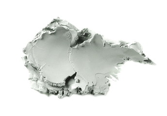 Face clay smear of cosmetic cream isolated on white background and texture