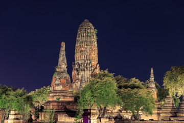 Wat Phra Ram temple light up at night Ayutthaya