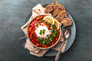 russian Meat Solyanka Soup In a Bowl