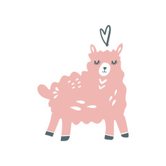 Cute llama in doodle style, vector illustration.