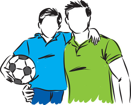 Father And Son With Soccer Ball Vector Illustration