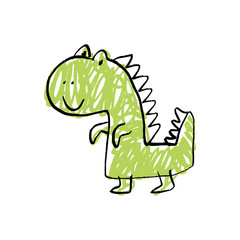 Funny doodle cute dinosaur art. Vector illustration.