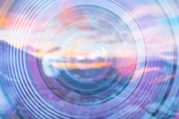 Camera lens with lens reflections on background.