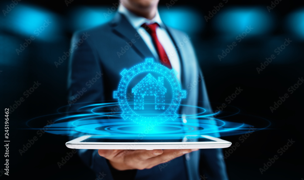 Poster smart home automation control system. innovation technology internet network concept