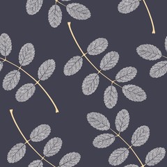 High detail skeleton leaf vector seamless pattern