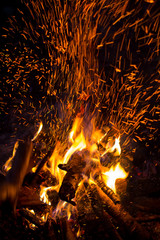 Beautiful bonfire with sparks flying upwards
