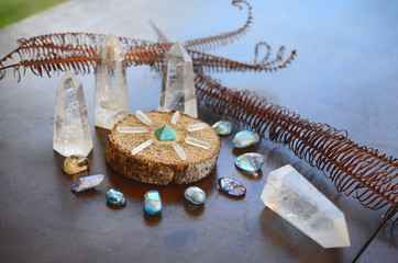 Clear Quartz crystal tower, carved crystal tower. Woman's hand holding clear quartz tower. Witchy decor, bohemian vibes. crystal healing, meditation crystals. Healing witch.